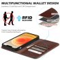 SHIELDON iPhone 13 Wallet Case, iPhone 13 Genuine Leather Cover with RFID Blocking, Book Folio Flip Kickstand Magnetic Closure - Coffee - Retro