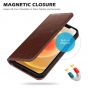 SHIELDON iPhone 13 Wallet Case, iPhone 13 Genuine Leather Cover with RFID Blocking, Book Folio Flip Kickstand Magnetic Closure - Coffee - Retro