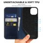 SHIELDON iPhone 13 Wallet Case, iPhone 13 Genuine Leather Cover with RFID Blocking, Book Folio Flip Kickstand Magnetic Closure - Dark Blue - Retro