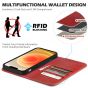 SHIELDON iPhone 13 Wallet Case, iPhone 13 Genuine Leather Cover with RFID Blocking, Book Folio Flip Kickstand Magnetic Closure - Red - Retro