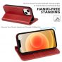 SHIELDON iPhone 13 Wallet Case, iPhone 13 Genuine Leather Cover with RFID Blocking, Book Folio Flip Kickstand Magnetic Closure - Red - Retro