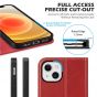 SHIELDON iPhone 13 Wallet Case, iPhone 13 Genuine Leather Cover with RFID Blocking, Book Folio Flip Kickstand Magnetic Closure - Red - Retro