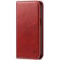 SHIELDON iPhone 13 Wallet Case, iPhone 13 Genuine Leather Cover with RFID Blocking, Book Folio Flip Kickstand Magnetic Closure - Red - Retro