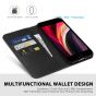 SHIELDON iPhone 8 Wallet Case - iPhone 7 Genuine Leather Kickstand Case - Black - Litchi Pattern