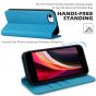 SHIELDON iPhone 8 Wallet Case - iPhone 7 Genuine Leather Kickstand Case - Light Blue - Litchi Pattern