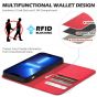 SHIELDON iPhone 13 Pro Max Wallet Case, iPhone 13 Pro Max Genuine Leather Cover - Red - Litchi Pattern