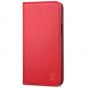SHIELDON iPhone 13 Pro Max Wallet Case, iPhone 13 Pro Max Genuine Leather Cover - Red - Litchi Pattern