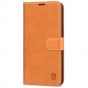 SHIELDON iPhone 14 Wallet Case, iPhone 14 Genuine Leather Cover Book Folio Flip Kickstand Case with Magnetic Clasp - Brown