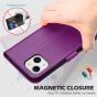 SHIELDON iPhone 14 Wallet Case, iPhone 14 Genuine Leather Cover Book Folio Flip Kickstand Case with Magnetic Clasp - Light Purple