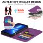 SHIELDON iPhone 14 Wallet Case, iPhone 14 Genuine Leather Cover Book Folio Flip Kickstand Case with Magnetic Clasp - Light Purple