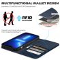 SHIELDON iPhone 14 Wallet Case, iPhone 14 Genuine Leather Cover with RFID Blocking, Book Folio Flip Kickstand Magnetic Closure - Navy Blue