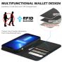 SHIELDON iPhone 14 Wallet Case, iPhone 14 Genuine Leather Cover with RFID Blocking, Book Folio Flip Kickstand Magnetic Closure - Black - Litchi Pattern