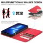 SHIELDON iPhone 14 Wallet Case, iPhone 14 Genuine Leather Cover with RFID Blocking, Book Folio Flip Kickstand Magnetic Closure - Red - Litchi Pattern