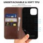 SHIELDON iPhone 14 Wallet Case, iPhone 14 Genuine Leather Cover with RFID Blocking, Book Folio Flip Kickstand Magnetic Closure - Coffee - Retro