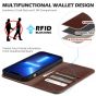 SHIELDON iPhone 14 Wallet Case, iPhone 14 Genuine Leather Cover with RFID Blocking, Book Folio Flip Kickstand Magnetic Closure - Coffee - Retro