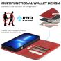 SHIELDON iPhone 14 Wallet Case, iPhone 14 Genuine Leather Cover with RFID Blocking, Book Folio Flip Kickstand Magnetic Closure - Red - Retro