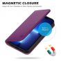 SHIELDON iPhone 14 Card Holder Case, iPhone 14 Genuine Leather Cover with RFID Blocking, Book Folio Flip Kickstand Magnetic Closure - Purple