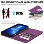 SHIELDON iPhone 14 Card Holder Case, iPhone 14 Genuine Leather Cover with RFID Blocking, Book Folio Flip Kickstand Magnetic Closure - Purple