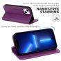 SHIELDON iPhone 14 Card Holder Case, iPhone 14 Genuine Leather Cover with RFID Blocking, Book Folio Flip Kickstand Magnetic Closure - Purple