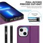 SHIELDON iPhone 14 Card Holder Case, iPhone 14 Genuine Leather Cover with RFID Blocking, Book Folio Flip Kickstand Magnetic Closure - Purple