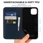 SHIELDON iPhone 14 Plus Wallet Case, iPhone 14 Plus Genuine Leather Cover with RFID Blocking, Book Folio Flip Kickstand Magnetic Closure - Navy Blue