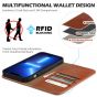 SHIELDON iPhone 14 Plus Wallet Case, iPhone 14 Plus Genuine Leather Cover with RFID Blocking, Book Folio Flip Kickstand Magnetic Closure - Brown - Retro