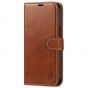 SHIELDON iPhone 14 Plus Wallet Case, iPhone 14 Plus Genuine Leather Cover Book Folio Flip Kickstand Case with Magnetic Clasp - Brown - Retro