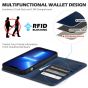 SHIELDON iPhone 14 Plus Wallet Case, iPhone 14 Plus Genuine Leather Cover with RFID Blocking, Book Folio Flip Kickstand Magnetic Closure - Dark Blue - Retro