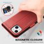 SHIELDON iPhone 14 Plus Wallet Case, iPhone 14 Plus Genuine Leather Cover Book Folio Flip Kickstand Case with Magnetic Clasp - Red - Retro