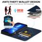 SHIELDON iPhone 14 Pro Wallet Case, iPhone 14 Pro Genuine Leather Cover with Magnetic Clasp - Navy Blue