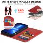 SHIELDON iPhone 14 Pro Wallet Case, iPhone 14 Pro Genuine Leather Cover with Magnetic Clasp - Red - Retro