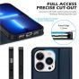 SHIELDON iPhone 14 Pro Wallet Case, iPhone 14 Pro Genuine Leather Cover Folio Case with Magnetic Closure - Navy Blue