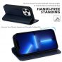 SHIELDON iPhone 14 Pro Wallet Case, iPhone 14 Pro Genuine Leather Cover Folio Case with Magnetic Closure - Navy Blue