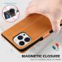 SHIELDON iPhone 14 Pro Max Wallet Case, iPhone 14 Pro Max Genuine Leather Cover with Magnetic Clasp Closure Flip Case - Brown