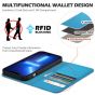 SHIELDON iPhone 14 Pro Max Wallet Case, iPhone 14 Pro Max Genuine Leather Folio Cover - Light Blue - Litchi Pattern