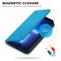 SHIELDON iPhone 13 Pro Wallet Case, iPhone 13 Pro Genuine Leather Cover with Magnetic Closure - Light Blue - Litchi Pattern