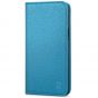 SHIELDON iPhone 13 Pro Wallet Case, iPhone 13 Pro Genuine Leather Cover with Magnetic Closure - Light Blue - Litchi Pattern