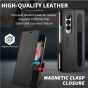 SHIELDON SAMSUNG Galaxy Z Fold4 5G Genuine Leather Wallet Case Cover with S Pen Holder, Folio Flip Style - Black - Litchi Pattern