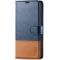 TUCCH SAMSUNG S21FE Wallet Case, SAMSUNG Galaxy S21 FE Case with Magnetic Clasp - Dark Blue & Brown