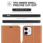 TUCCH iPhone 12 Mini 5.4-inch Flip Leather Wallet Case - Light Brown