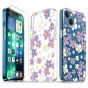 TUCCH iPhone 13 Clear TPU Case Non-Yellowing, Transparent Thin Slim Scratchproof Shockproof TPU Case with Tempered Glass Screen Protector for iPhone 13 5G - Pink Purple Flowers