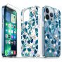 TUCCH iPhone 13 Pro Clear TPU Case Non-Yellowing, Transparent Thin Slim Scratchproof Shockproof TPU Case with Tempered Glass Screen Protector for iPhone 13 Pro 5G - Blue Flowers Leaves