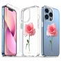 TUCCH iPhone 13 Pro Clear TPU Case Non-Yellowing, Transparent Thin Slim Scratchproof Shockproof TPU Case with Tempered Glass Screen Protector for iPhone 13 Pro 5G - Pink Rose Flower