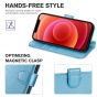 TUCCH iPhone 13 Wallet Case, iPhone 13 PU Leather Case, Folio Flip Cover with RFID Blocking, Credit Card Slots, Magnetic Clasp Closure - Shiny Light Blue