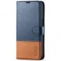 TUCCH iPhone 13 Pro Wallet Case, iPhone 13 Pro PU Leather Case, Folio Flip Cover with RFID Blocking and Kickstand - Dark Blue & Brown