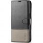 TUCCH iPhone 15 Wallet Case, iPhone 15 PU Leather Case-Black & Grey