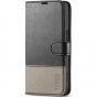 TUCCH iPhone 15 Pro Max Leather Wallet Case, iPhone 15 Pro Max Flip Phone Case - Black & Grey