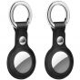 AirTag Tracker Holder Cover with Key Ring - PU Leather AirTag Cover Case Black-2 Pack