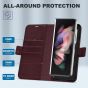 TUCCH SAMSUNG GALAXY Z FOLD 3 Wallet Case, SAMSUNG Z FOLD 3 Flip Case with S Pen Holder - Wine Red