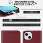 TUCCH iPhone 14 Wallet Case, iPhone 14 PU Leather Case, Flip Cover with Stand, Credit Card Slots, Magnetic Closure - Dark Red